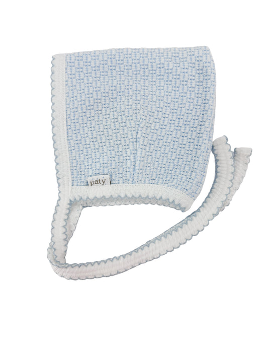 Blue Mini Stripe Knit Bonnet
