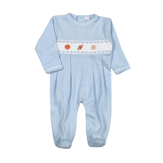 Baseball Smocked Pima Footie