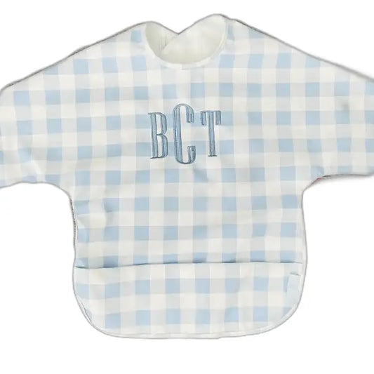 Long Sleeve Signature Catch All Bib - Blue Gingham