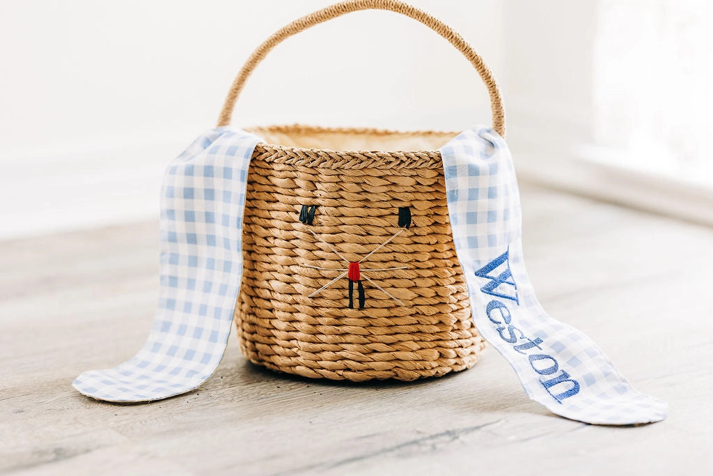 Gingham Kids Easter Basket - Blue