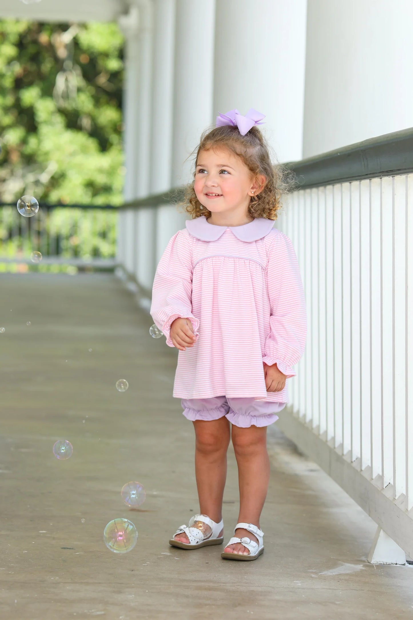 Katherine Bloomer Set- Light Pink Stripe/Lavender