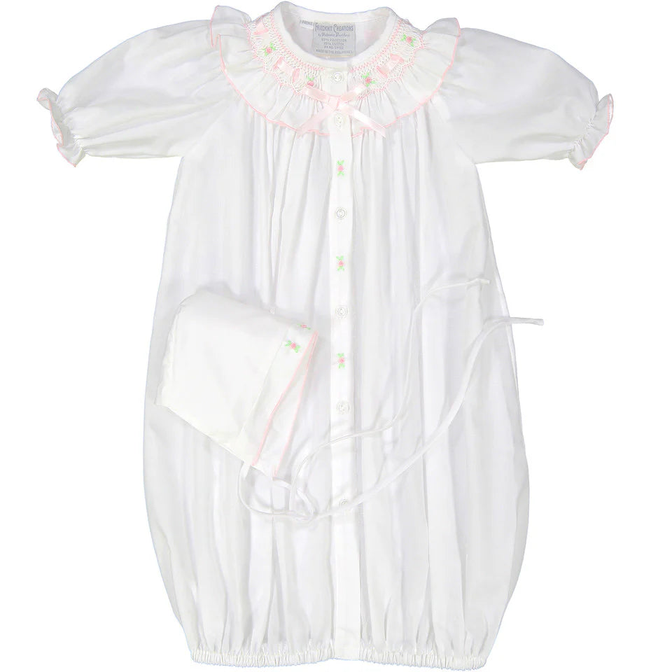 Ribbon Ruffle Smocked Take Me Home Gown with Bonnet